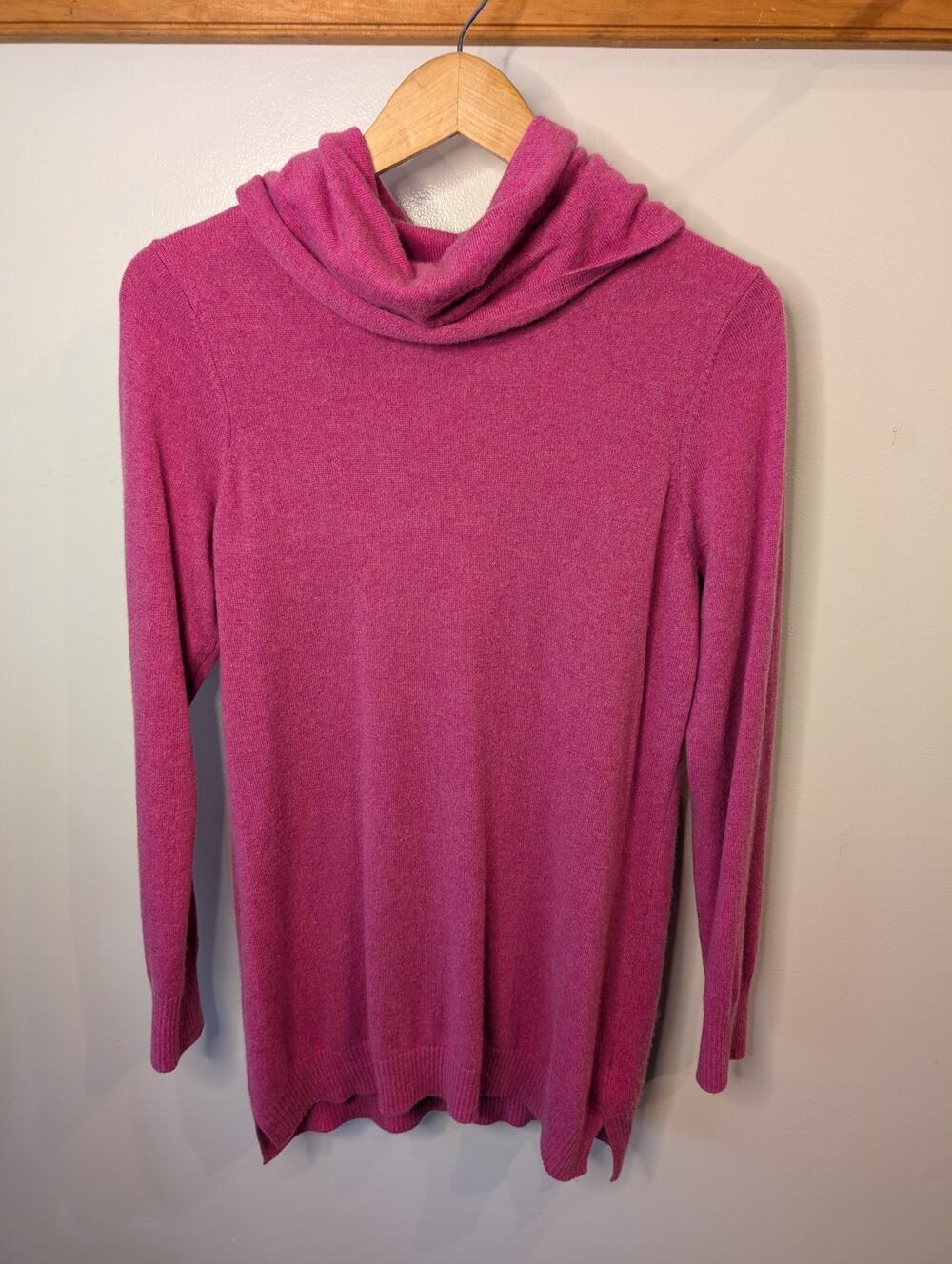L.L.Bean 100% Cashmere Cowl Neck Sweater Pink Tunic Long Sleeve Soft Cozy L